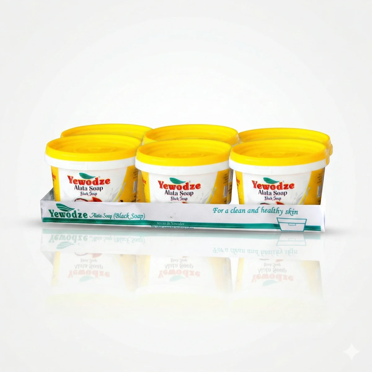 Yewodze Alata soap tubs in a display tray